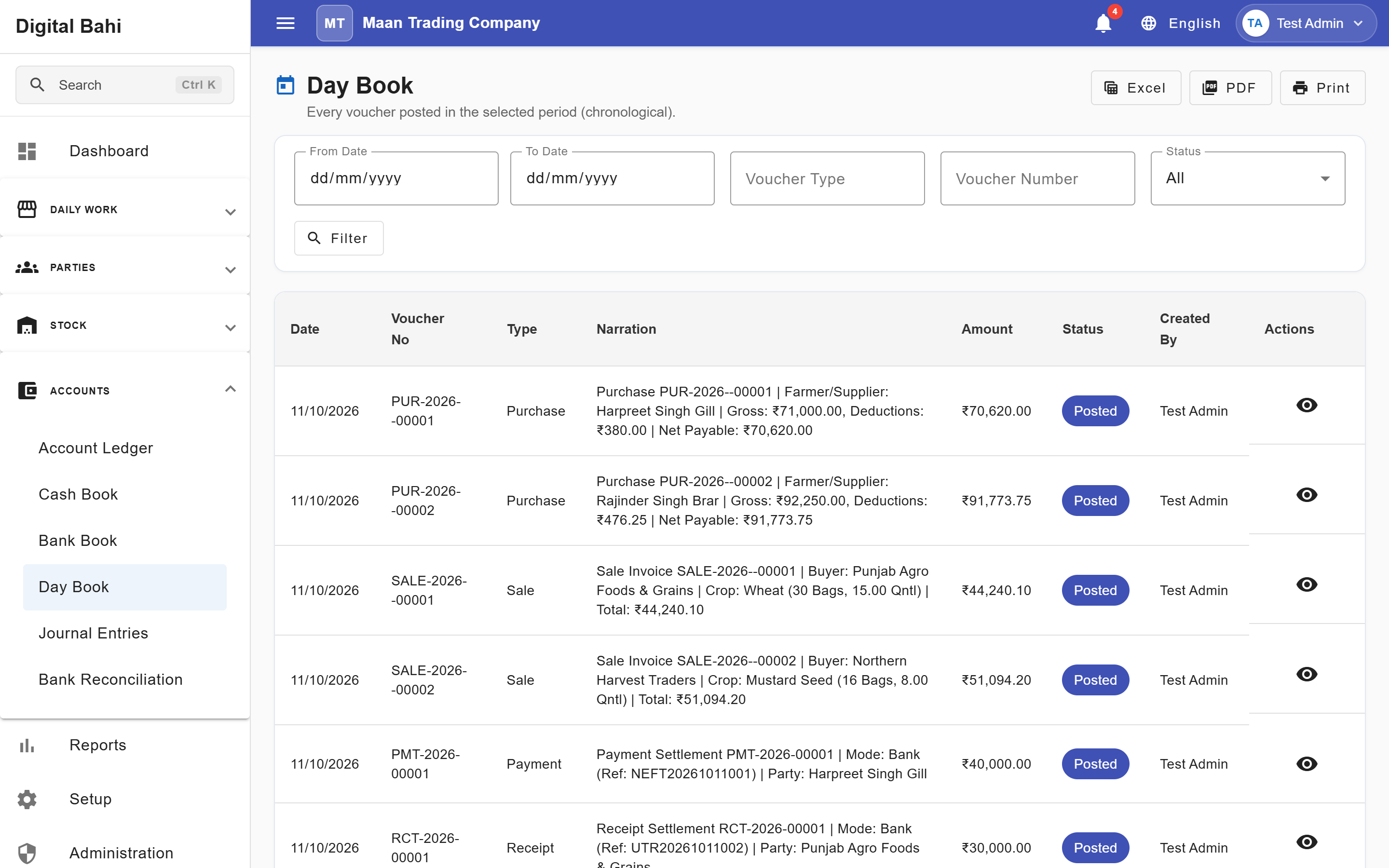 Day Book Register