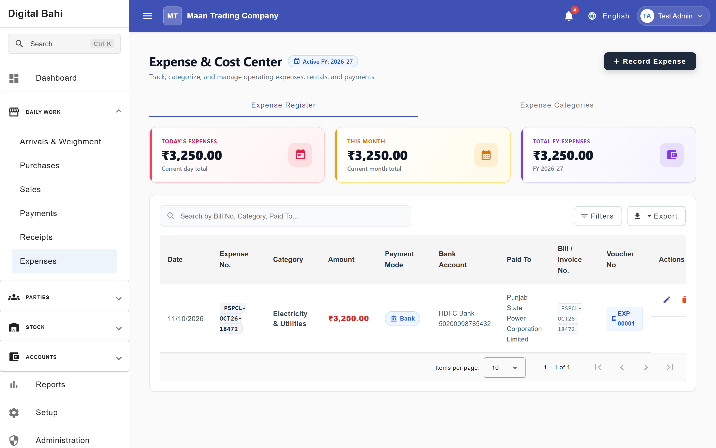 Expense & Cost Center Register