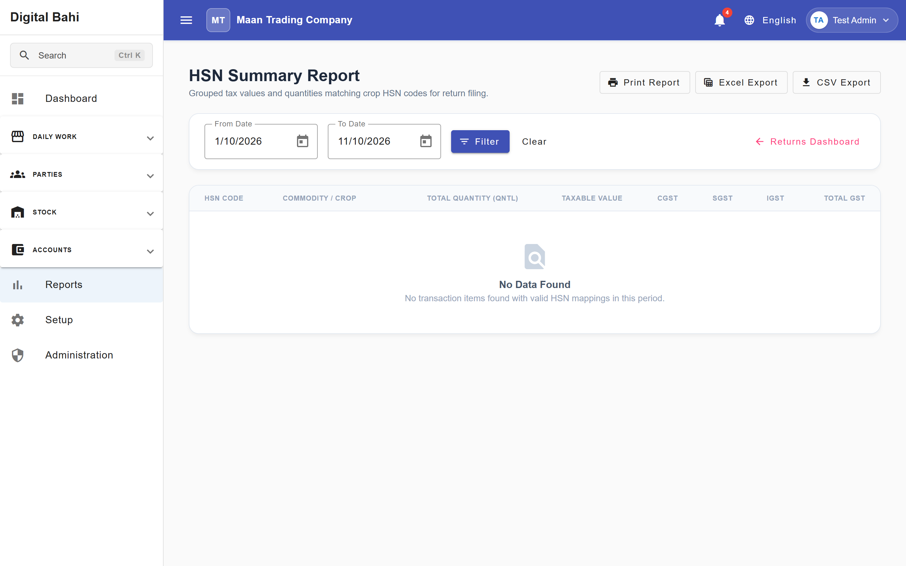 HSN Summary Report