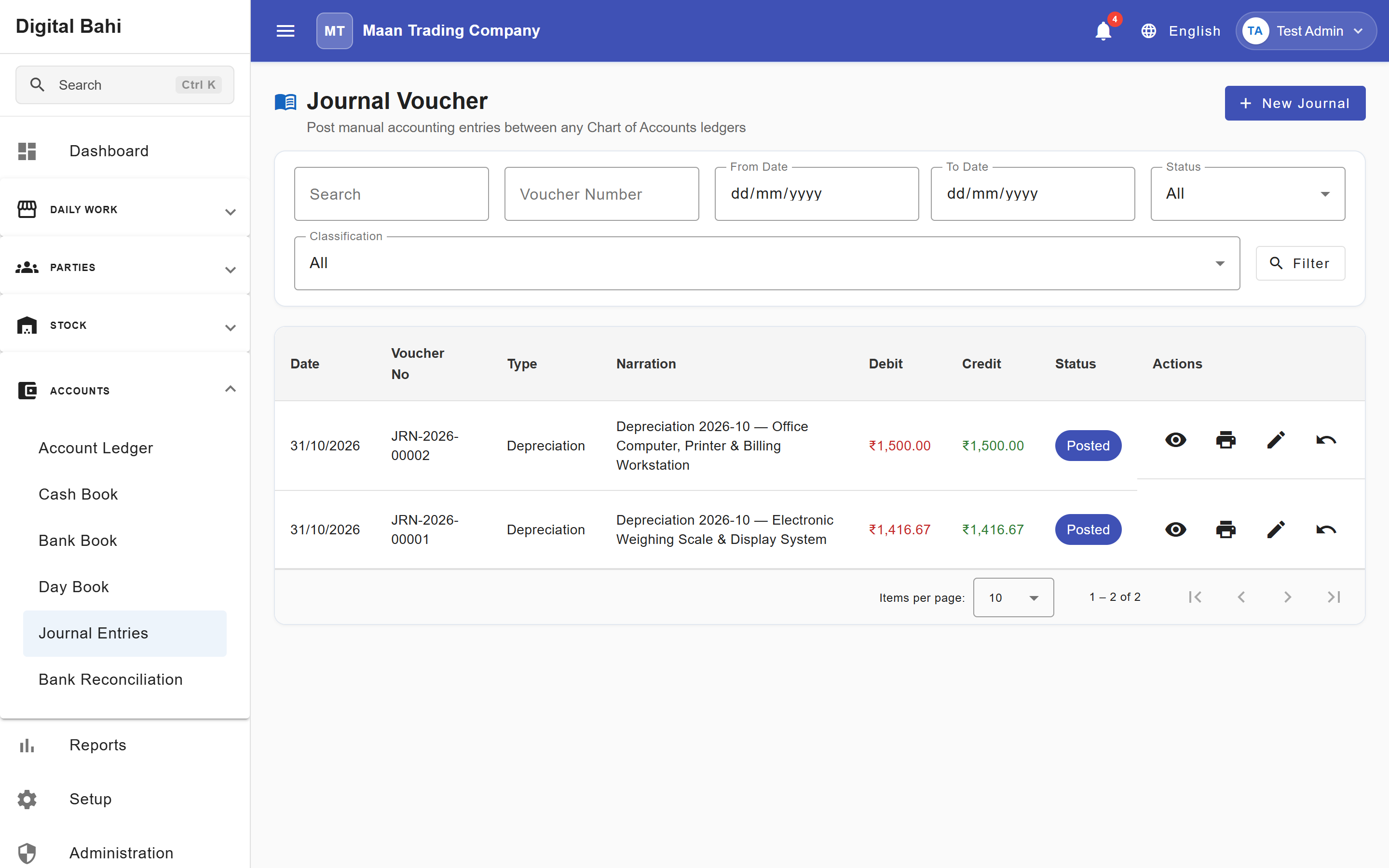 Journal Voucher Register